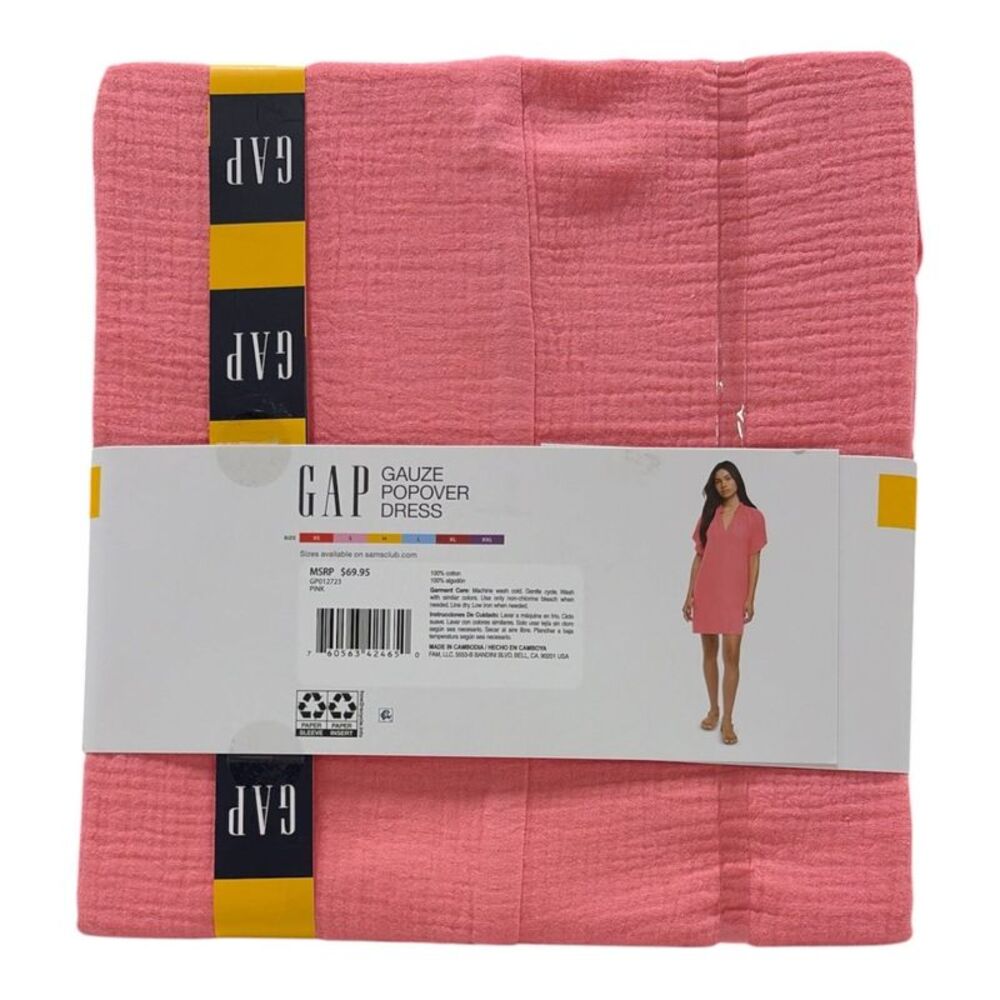 Gap Women's Lightweight & Breathable 100% Cotton Gauze Pop-Over Dress - Pink - Picture 2 of 2